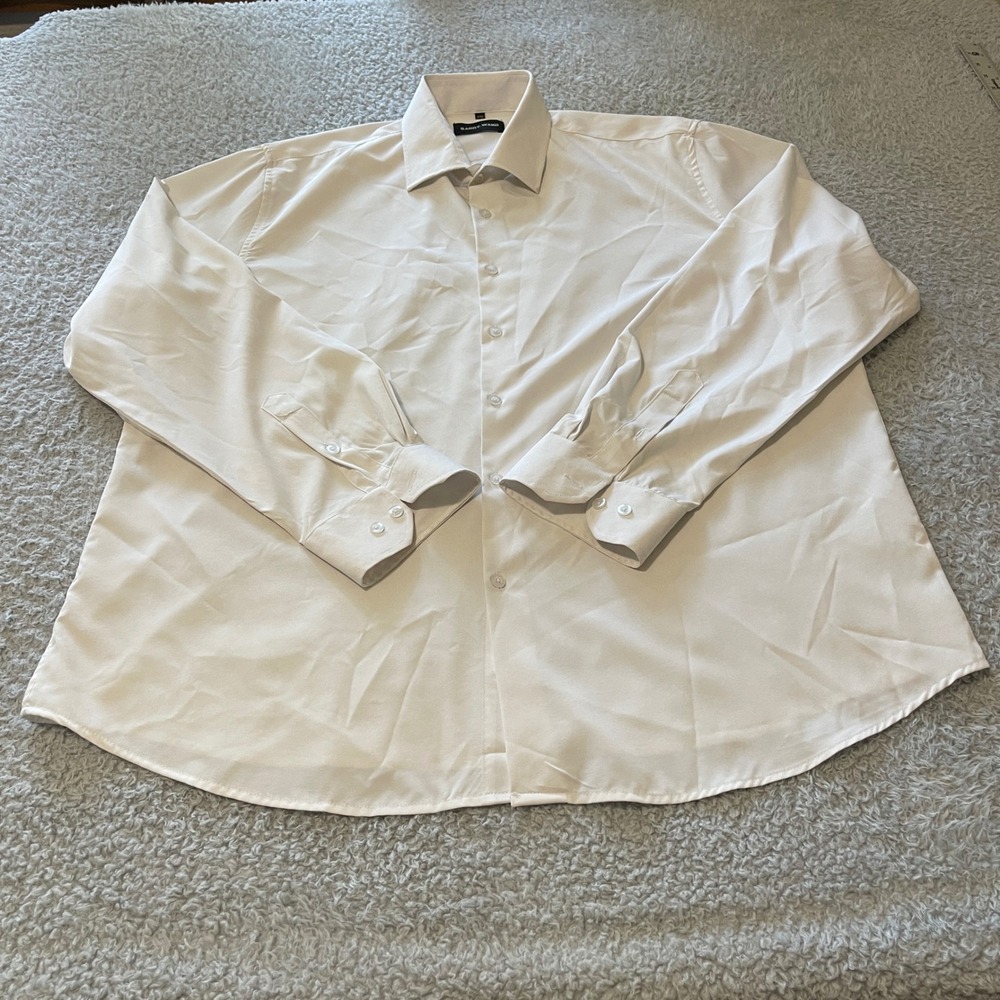 Barry Wang Mens 2XL Cream Off White Long Sleeve Button Up Dress Shirt Classic